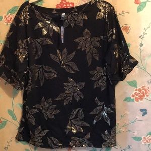 NWT Karen Scott black and gold floral top 3X